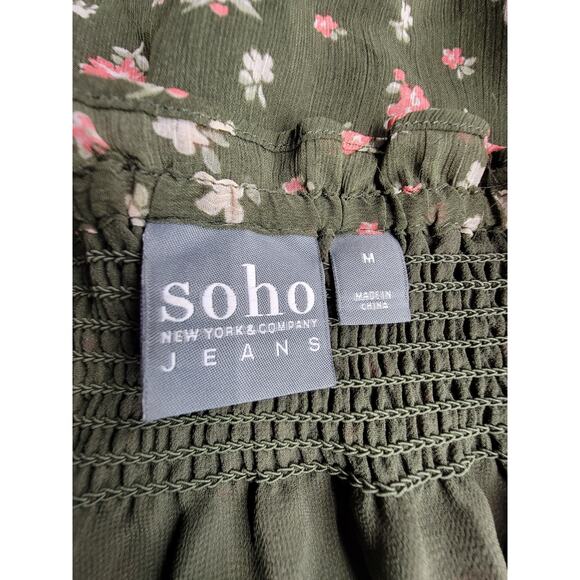Soho NY&C Jeans Hunter Green Floral Off Shoulder Blouse, Sz M - Picture 13 of 13